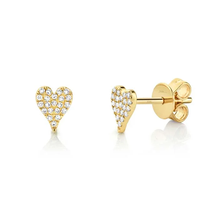 Women's photo earrings-Shy Creation "Amor" Mini Diamond Pavé Heart Stud Earrings in 14K Yellow Gold