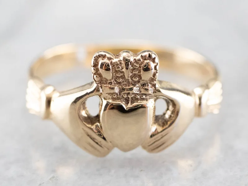 Women's moon phase rings-Vintage Yellow Gold Claddagh Ring