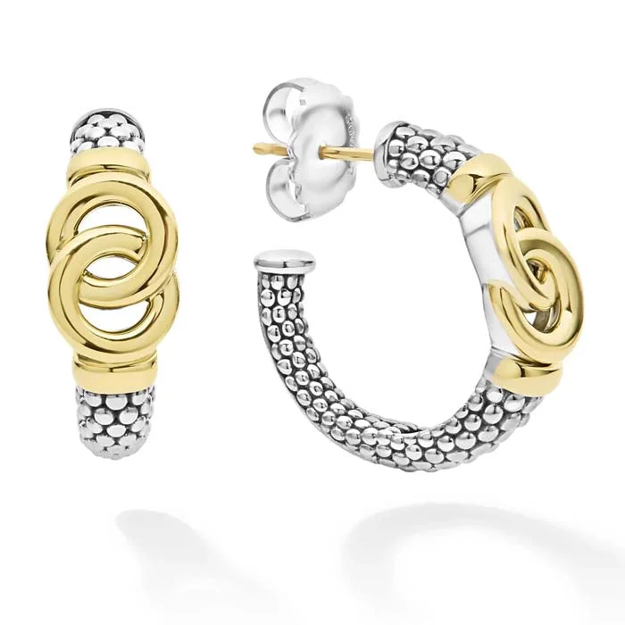 Women's hoop earrings-LAGOS Signature Caviar Interlocking Hoop Earrings in 18K Yellow Gold and Sterling Silver