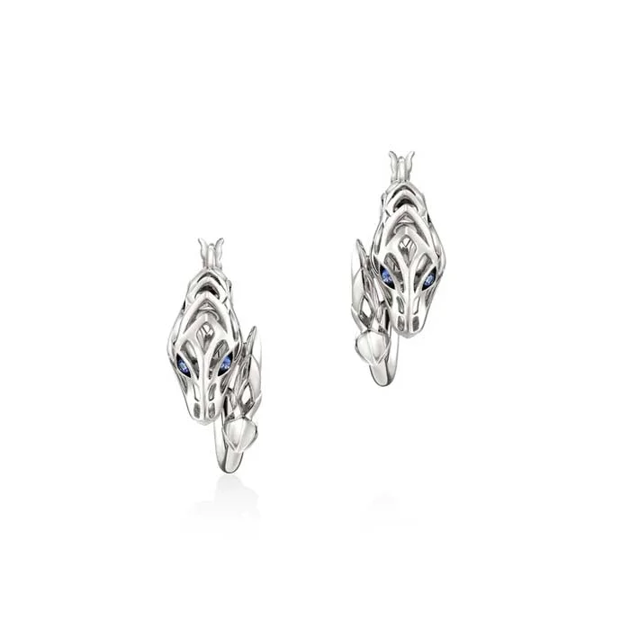 Women's astrology earrings-John Hardy Naga Hoop Earrings with Sapphire Eyes in Sterling Silver