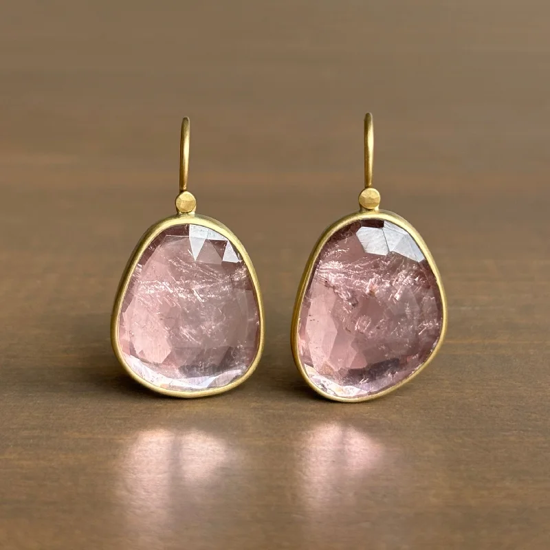 Handmade women's earrings-Large Pale Pink Tourmaline Pebble Earrings