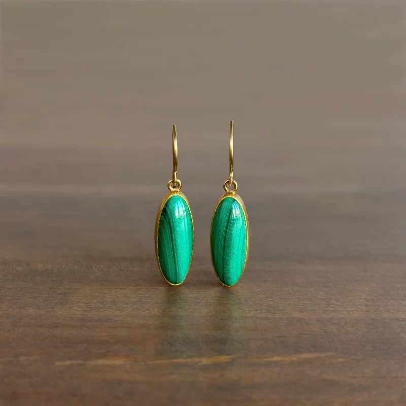 Women's charm earrings-Malachite Oval Cabochon Earrings