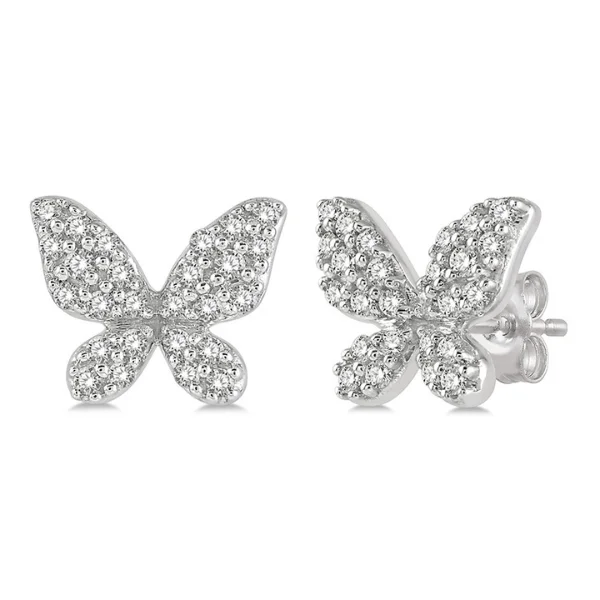 Women's titanium rings-1/5 ctw Butterfly Motif Round Cut Diamond Petite Fashion Earring in 10K White Gold