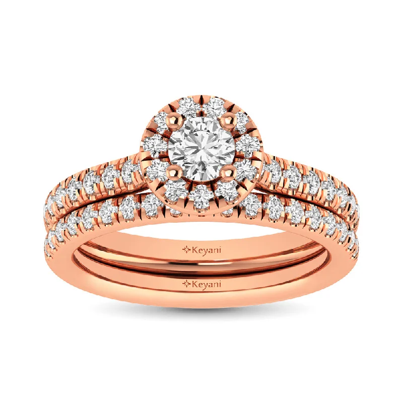 Women's silver-plated rings-Diamond Classic Shank Single Halo Bridal Ring 1 ct tw Round Cut in 14K Rose Gold