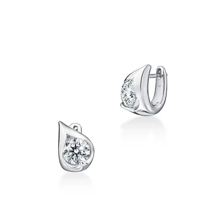 Women's ruby earrings-Hearts On Fire 1.0CTW LU Droplet Huggie Earrings in 18K White Gold