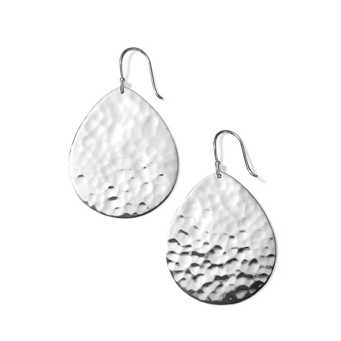 Women's diamond earrings-Ippolita Classico Crinkle Medium Teardrop Hammered Earrings in Sterling Silver