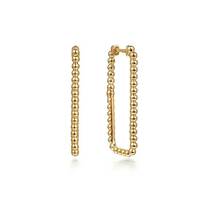 Women's religious earrings-Gabriel & Co. Bujukan Beads Rectangular Hoop Earrings in 14K Yellow Gold