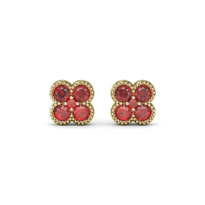 Women's wedding earrings-Fana Magnolia Milgrain Ruby Earrings in 14K Yellow Gold