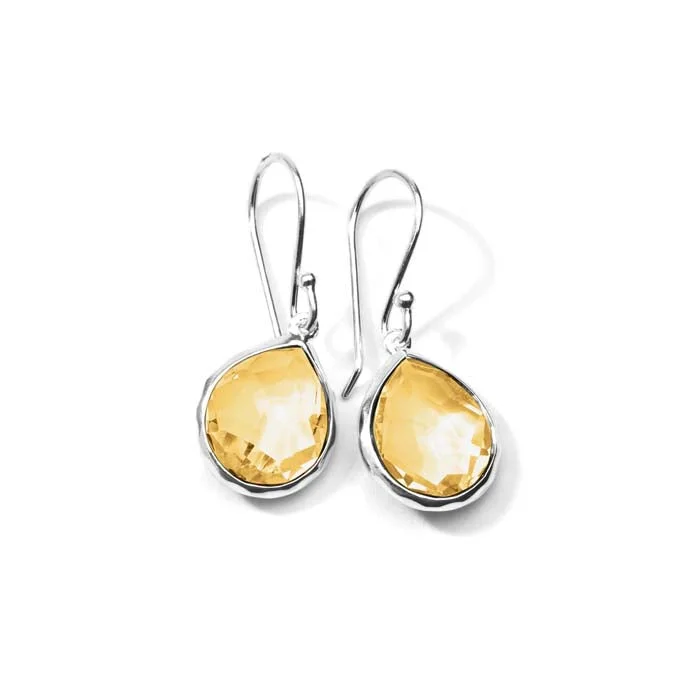 Women's leather earrings-Ippolita Honey Citrine "Rock Candy" Mini Teardrop Earrings in Sterling Silver