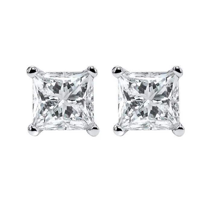 Modern women's earrings-Mountz Collection 1/2CTW Princess Diamond Stud Earrings in 14K White Gold