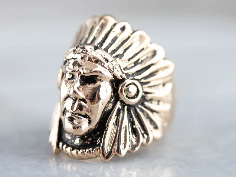 Women's sun rings-Native American Chief Gold Statement Ring