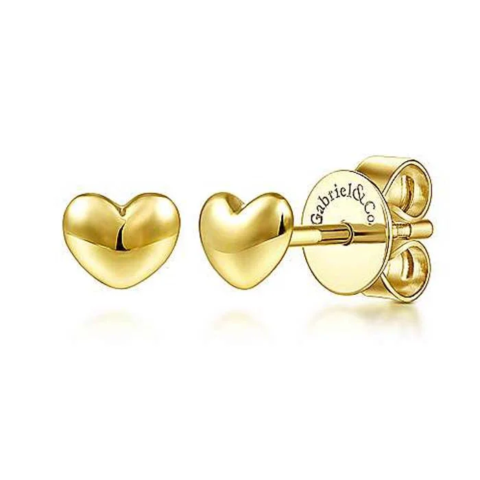 Women's platinum earrings-Gabriel & Co. Heart Stud Earrings in 14K Yellow Gold