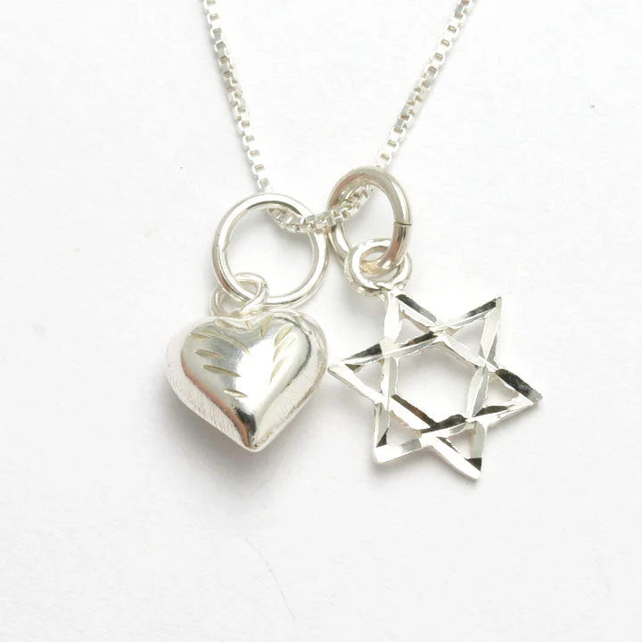 Women's handmade artisan necklaces-Sterling Silver Star of David Heart Charm Necklace