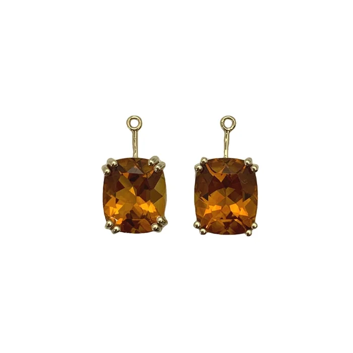 Women's charm earrings-Roger Dery Citrine Rectangular Cushion Matched Pair Earring Enhancers in 14K Yellow Gold