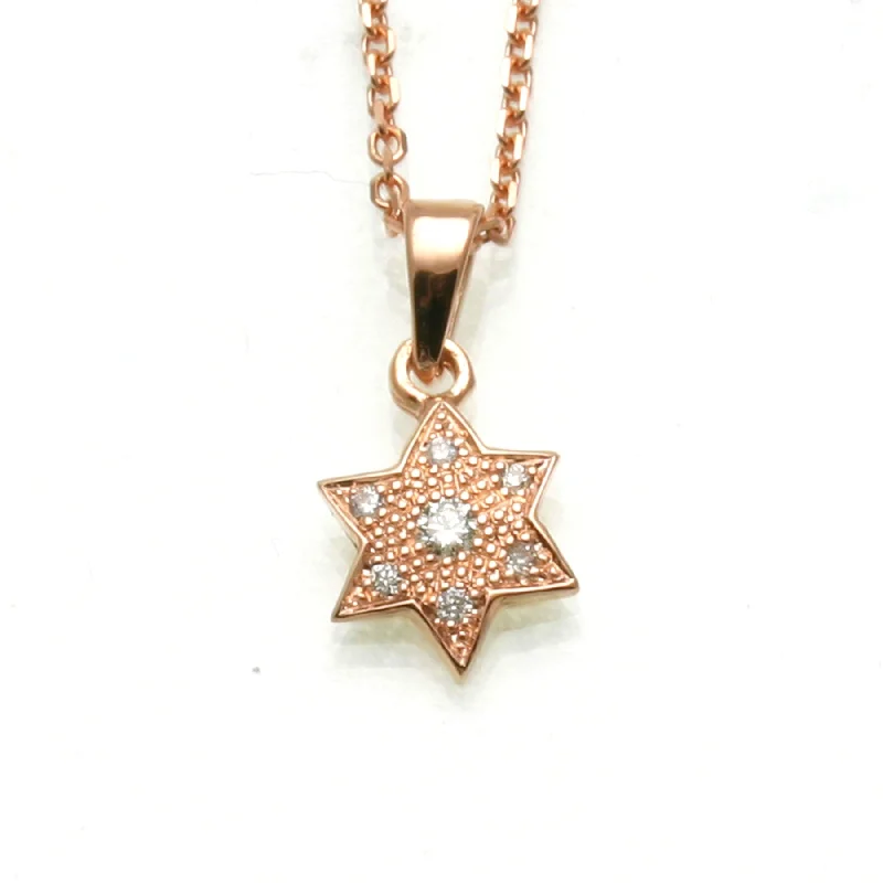 Women's alloy necklaces-14k Rose Gold Diamond Star of David Pendant Small Pave Necklace