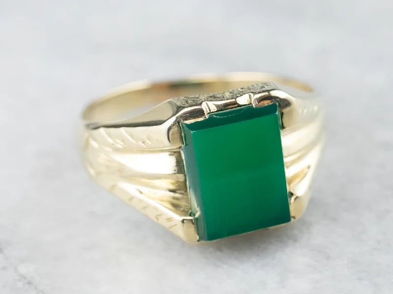 Women's sapphire rings-Unisex Green Gold Green Onyx Ring