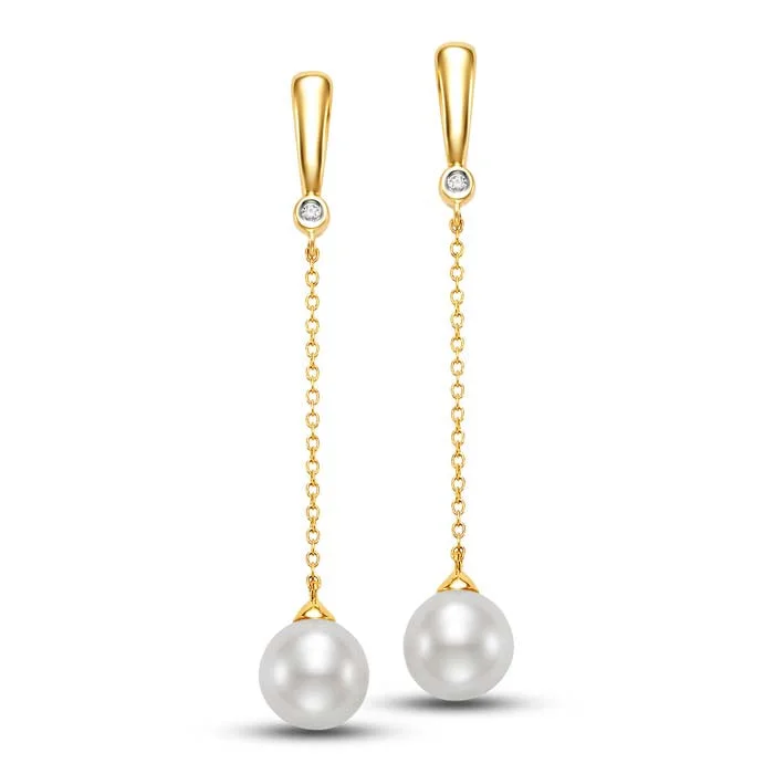 Women's geometric earrings-Mastoloni 8-8.5MM Pearl Drop Earrings in 14K Yellow Gold