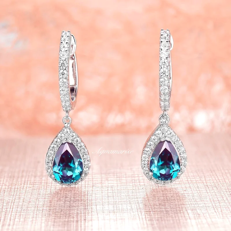 Women's fingerprint earrings-Vera Teal & Purple Alexandrite Earrings- Sterling Silver