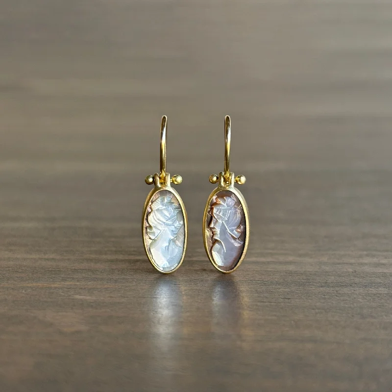 Women's gift earrings-Elongated Oval Mother of Pearl Cameo Earrings