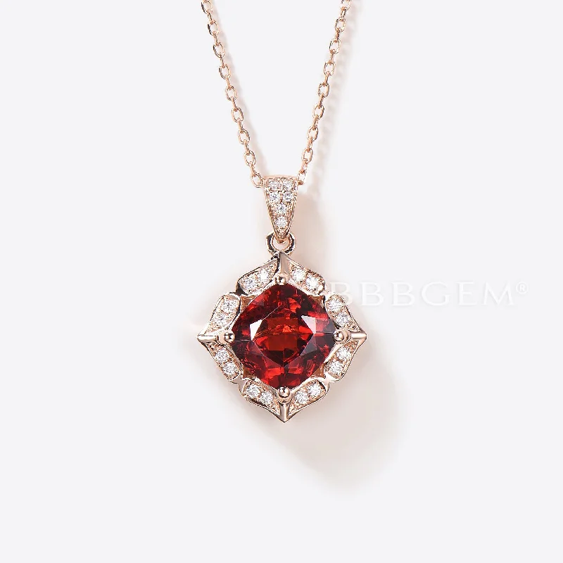 Women's platinum necklaces-2.5CT Cushion Cut Red Ruby Pendant Diamond Halo Wedding Necklace