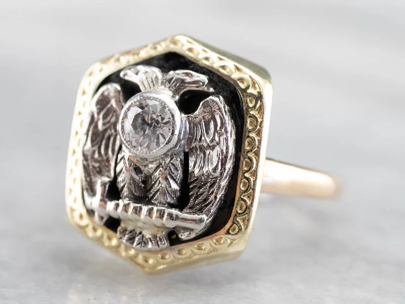 Women's minimalist rings-Antique Old Mine Cut Diamond Masonic Ring