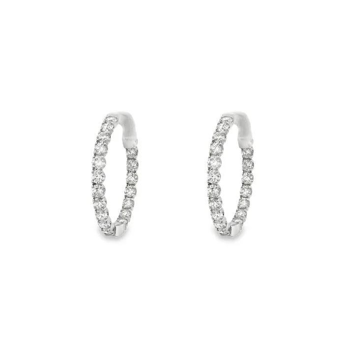 Women's formal earrings-Mountz Collection Diamond Inside-Outside Round Hoop Earrings in 14K White Gold