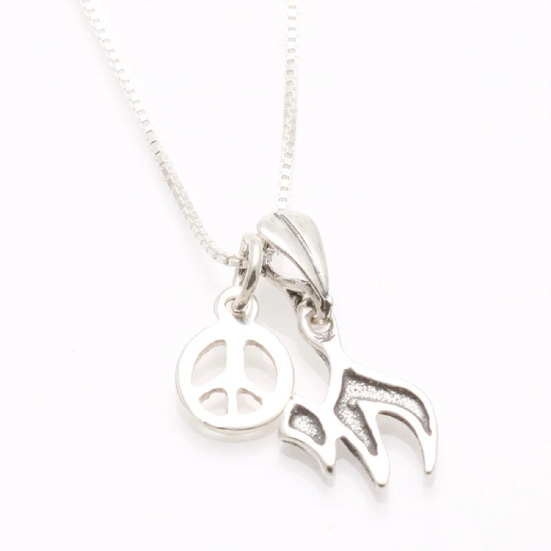 Women's stainless steel necklaces-Sterling Silver Chai Peace Sign Charm Necklace