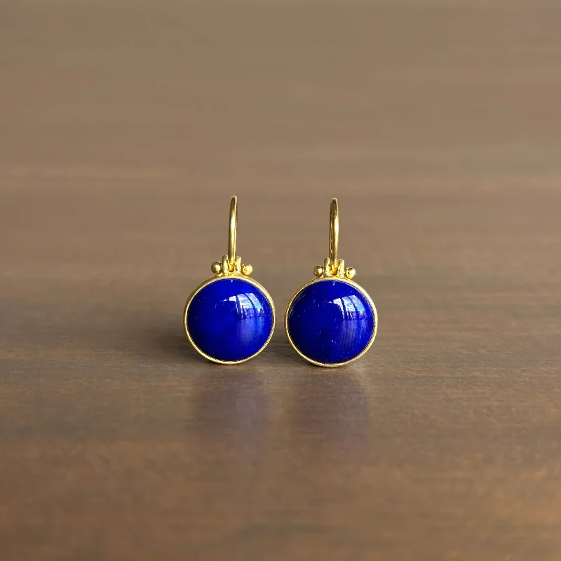 Women's holiday earrings-Round Lapis Earrings