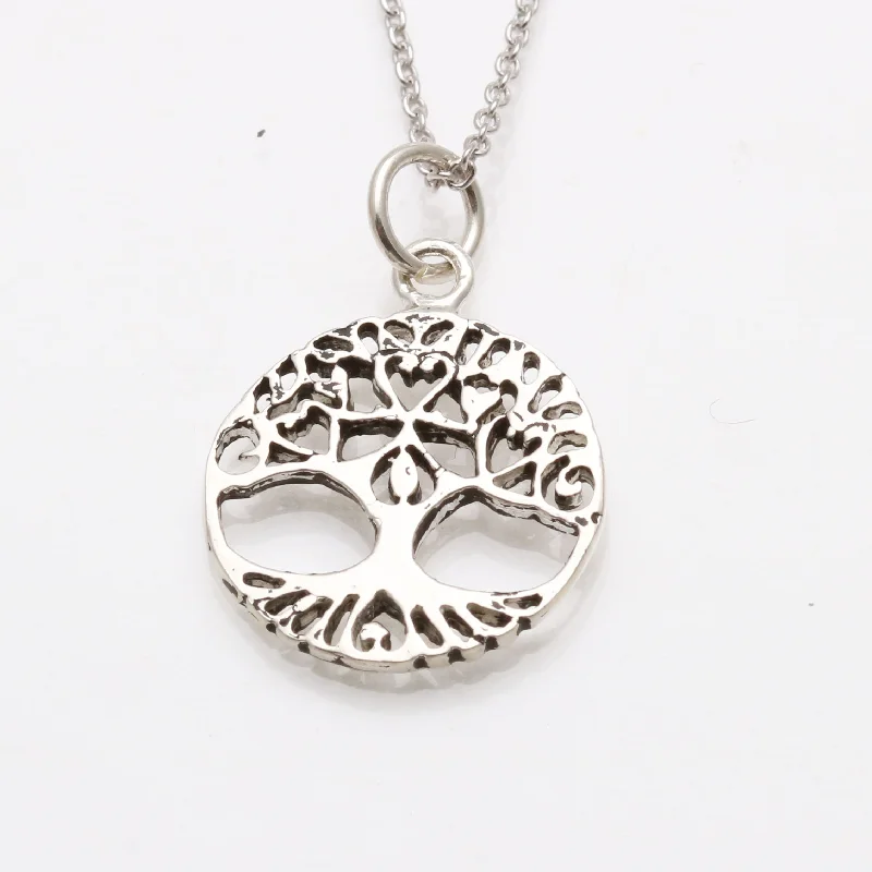 Women's wedding necklaces-Sterling Silver Tree of Life Encircled Oxidized Necklace