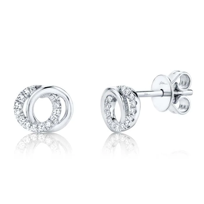 Women's diamond earrings-Shy Creation Diamond Love Knot Circle Stud Earrings in 14K White Gold