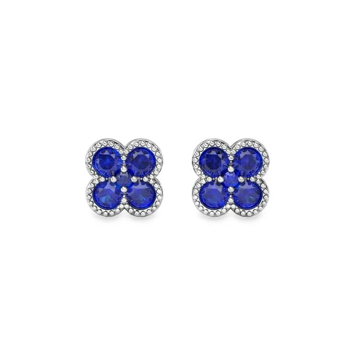 Women's bridal earrings-Fana Magnolia Milgrain Sapphire Earrings in 14K White Gold