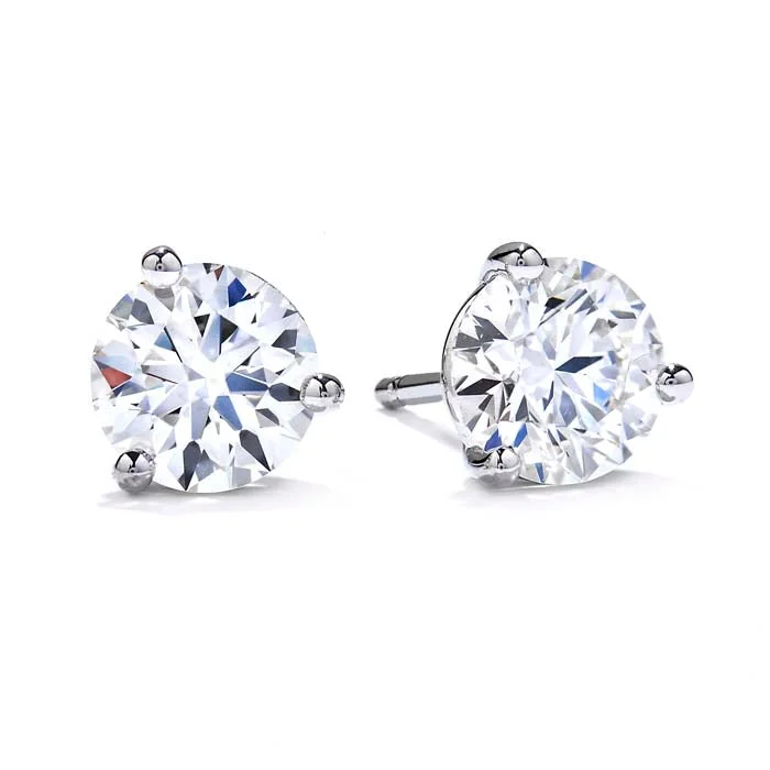 Women's graduation earrings-Mountz Collection .58-.65CTW Round Diamond 3-Prong Stud Earrings in 14K White Gold