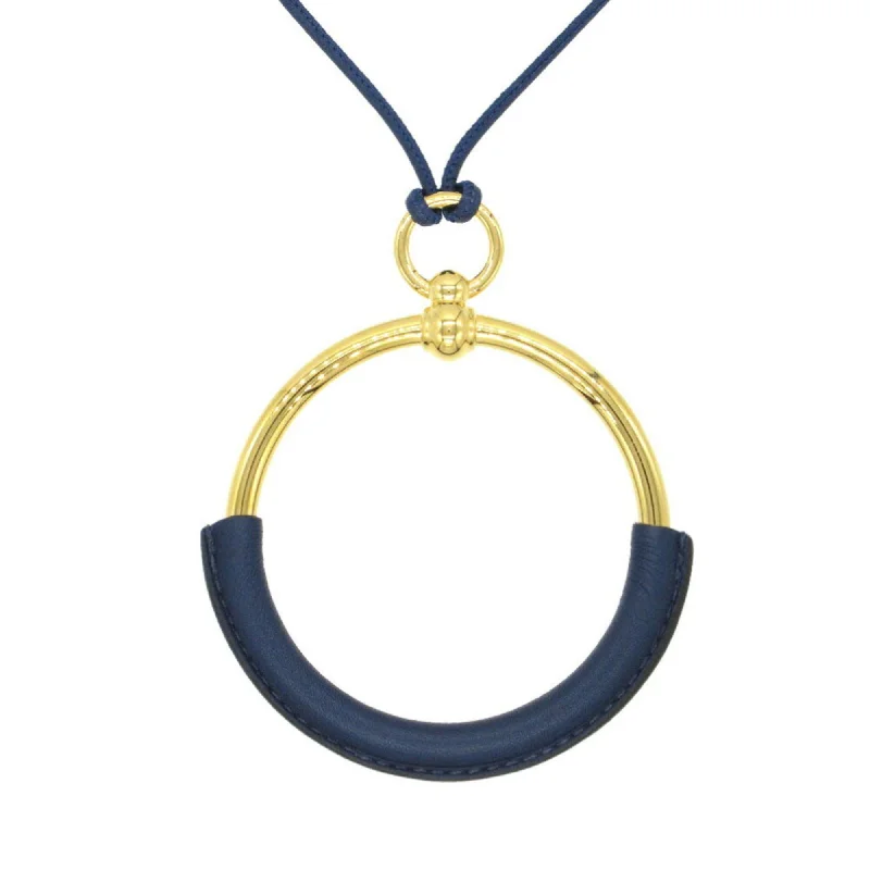 Women's friendship necklaces-Hermes  Navy Metal Swift Leather Necklace (Pre-Owned)