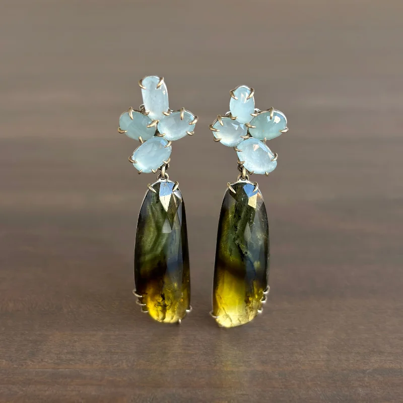 Women's symbolic earrings-Of Air and Earth Aquamarine & Tourmaline Vanity Earrings