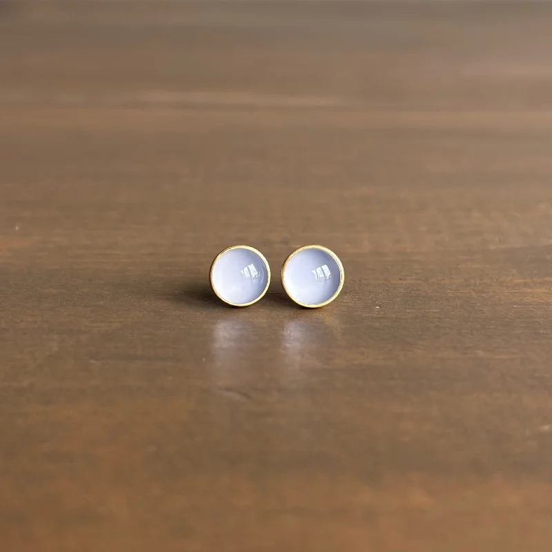 Women's exclusive earrings-Round Blue Chalcedony Cabochon Stud Earrings