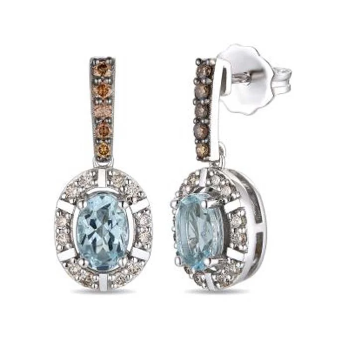 Women's stainless steel earrings-Le Vian Earrings featuring Sea Blue Aquamarine with Chocolate and Nude Diamonds in 14K Vanilla Gold