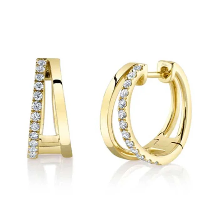 Women's sapphire earrings-Shy Creation .28CTW Diamond Split Huggie Earrings in 14K Yellow Gold