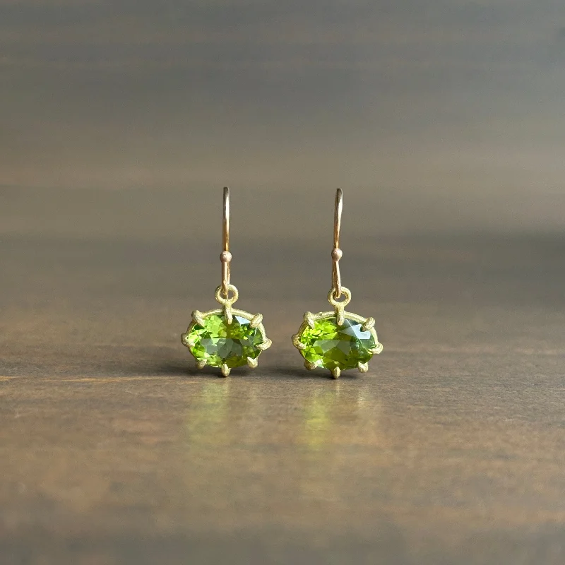 Women's minimalist earrings-Mini Faceted Oval Peridot Earrings