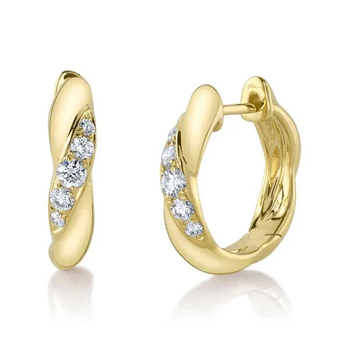 Women's rose gold earrings-Shy Creation "Kate Collection" .23CTW Twist Diamond Huggie Earrings in 14K Yellow Gold