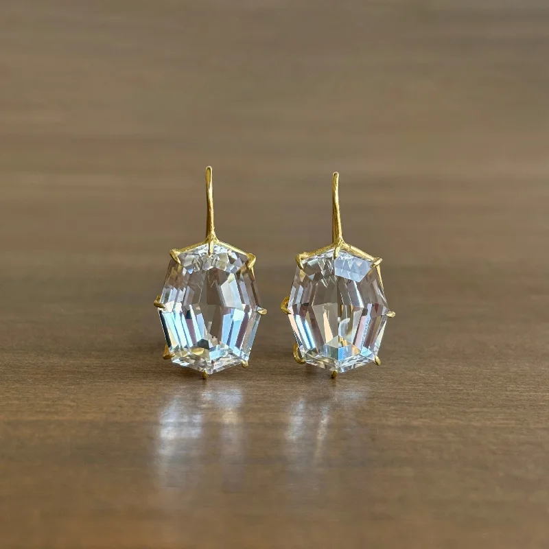 Women's luxury party earrings-Octagon Faceted White Topaz Earrings