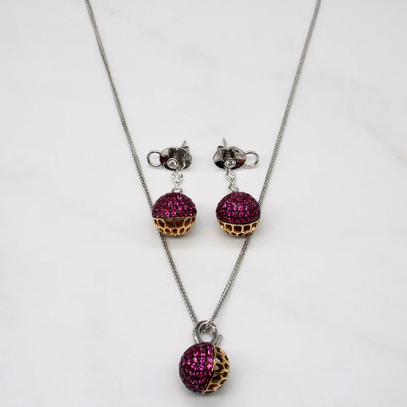 Women's titanium rings-Ruby & Diamond Pendant & Earring Set | 4.98ctw, 0.21ctw | 20" |