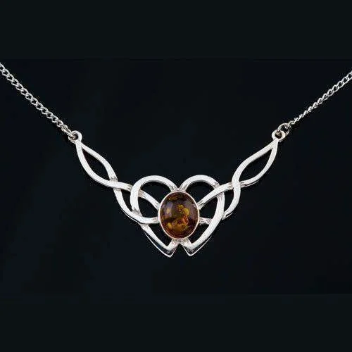 Women's long necklaces-Sterling Silver or Gold Celtic Necklace With Amber - AP120