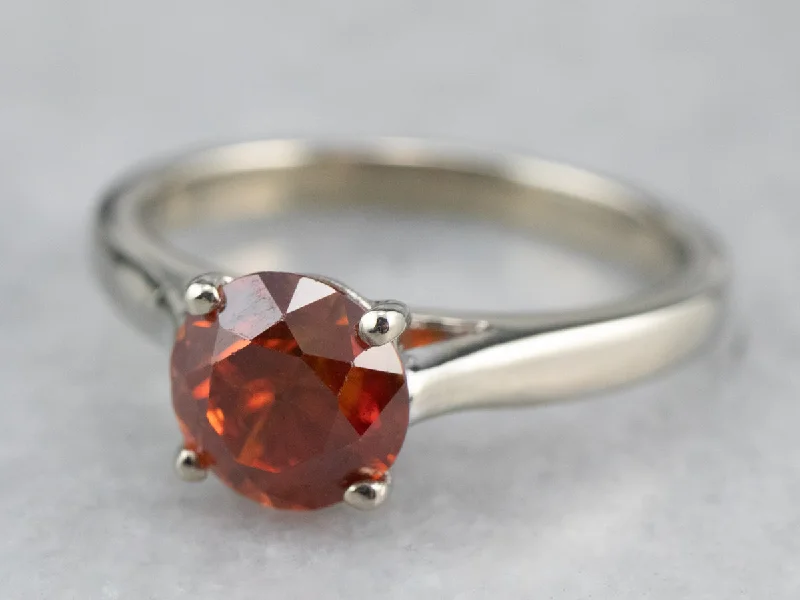 Women's Mother's Day rings-Sleek Orange Zircon Solitaire Ring