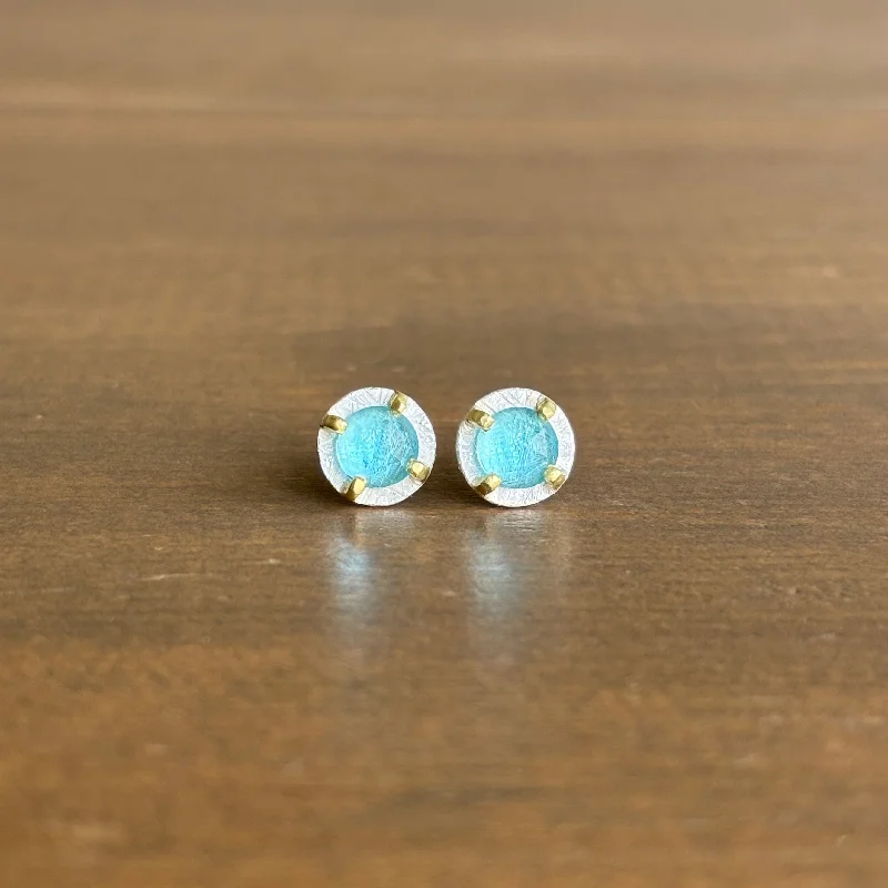 Women's sustainable earrings-Carved Prong Set Blue Topaz Stud Earrings