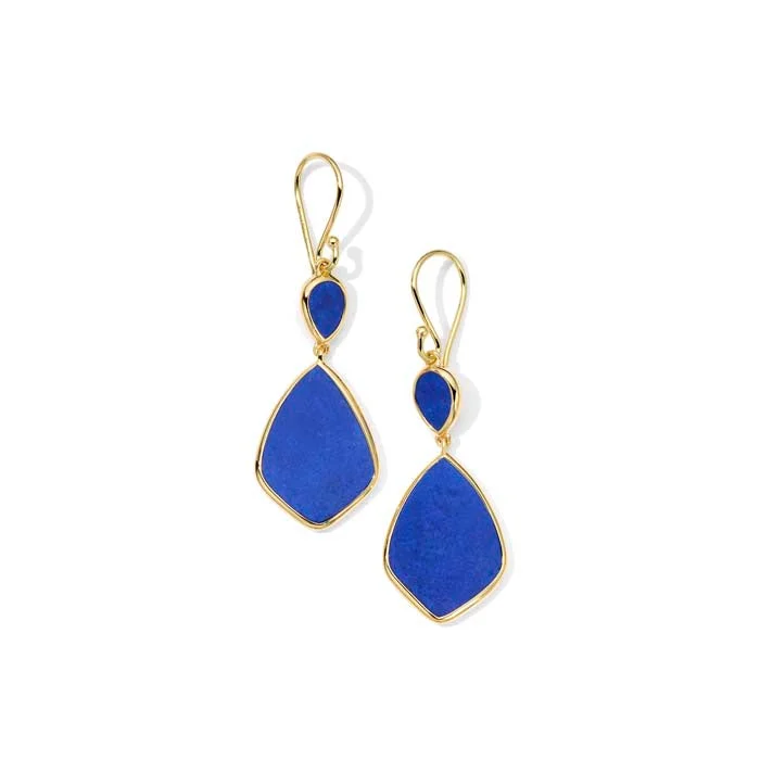 Women's crystal earrings-Ippolita Polished Rock Candy Lapis Lazuli Small Snowman Earrings in 18K Yellow Gold