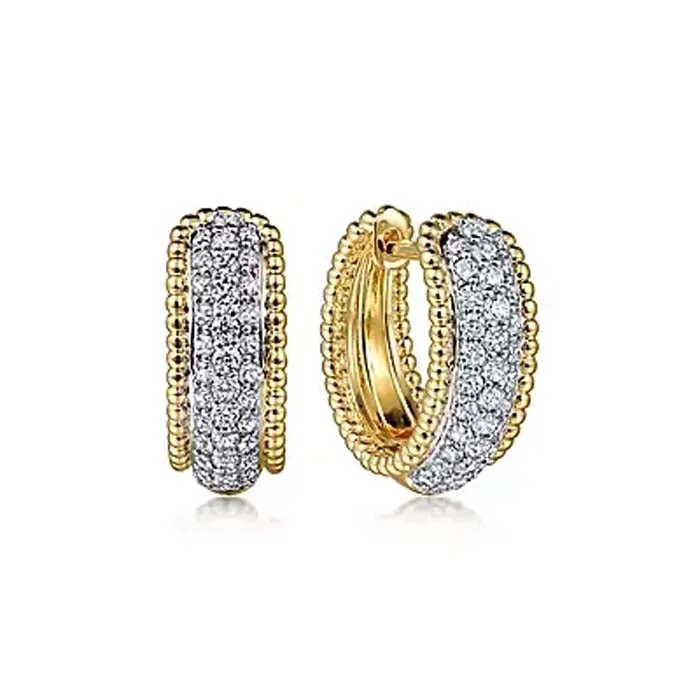 Women's K gold earrings-Gabriel & Co. Bujukan Huggie Pavé Diamond Earrings in 14K Yellow and White Gold