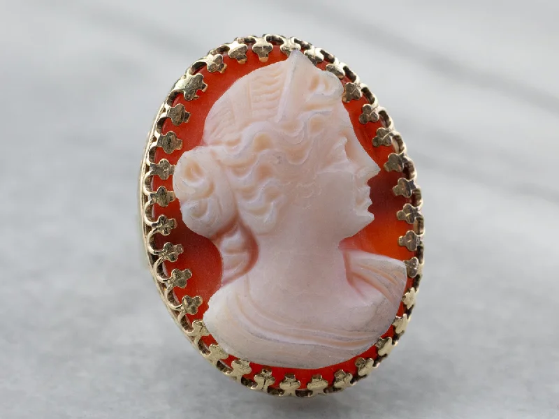 Women's bohemian rings-Large Sardonyx Cameo Cocktail Ring