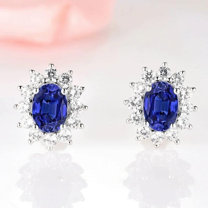 Women's party earrings-Diana Blue Sapphire Earrings- Sterling Silver