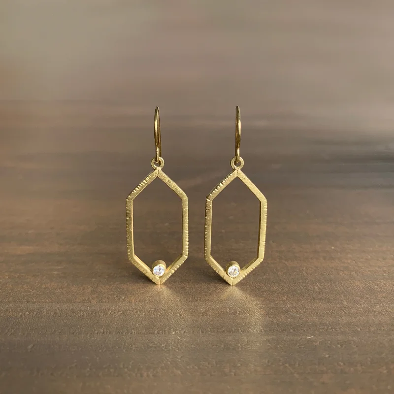 Women's casual earrings-Large Diamond Hexagon Earrings