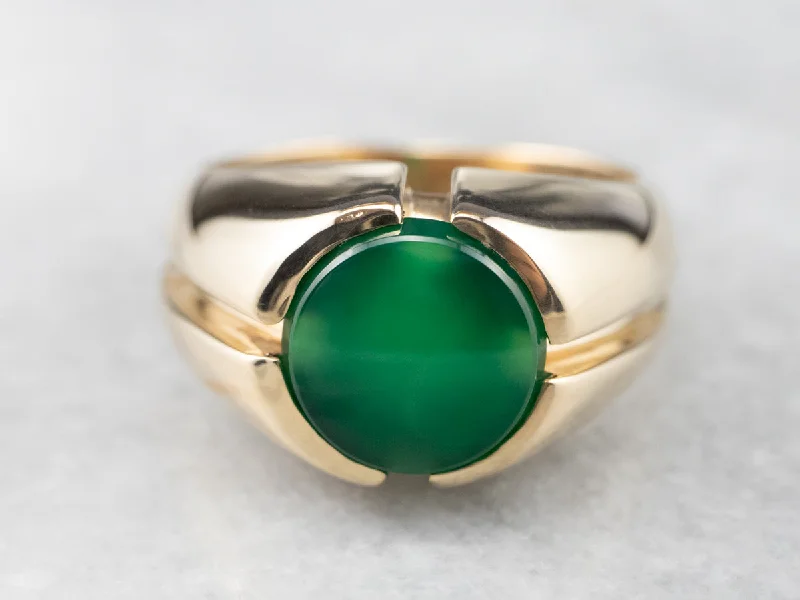 Women's gemstone rings-Men's Retro Era Green Onyx Ring